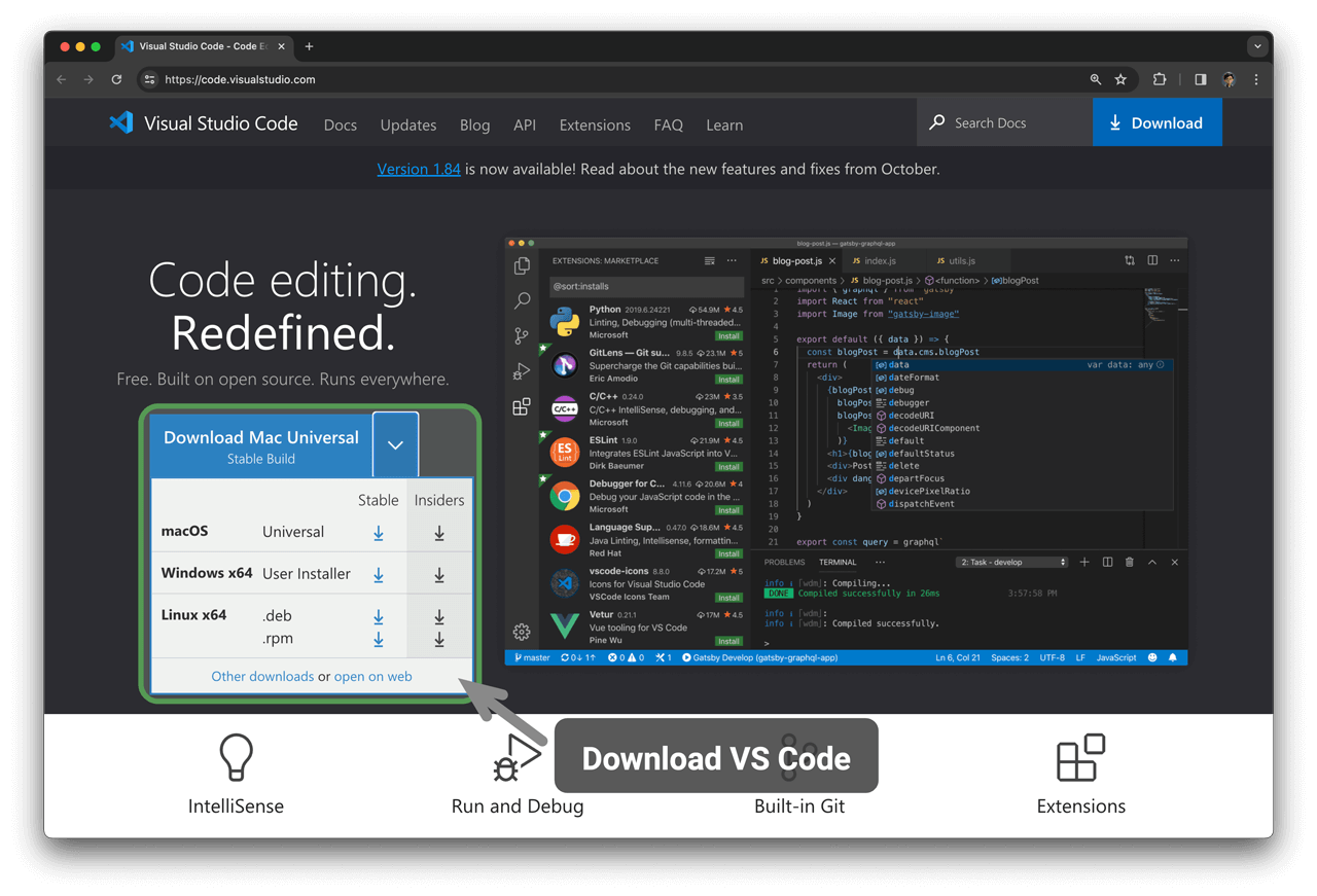Загрузка VS Code с официального сайта
